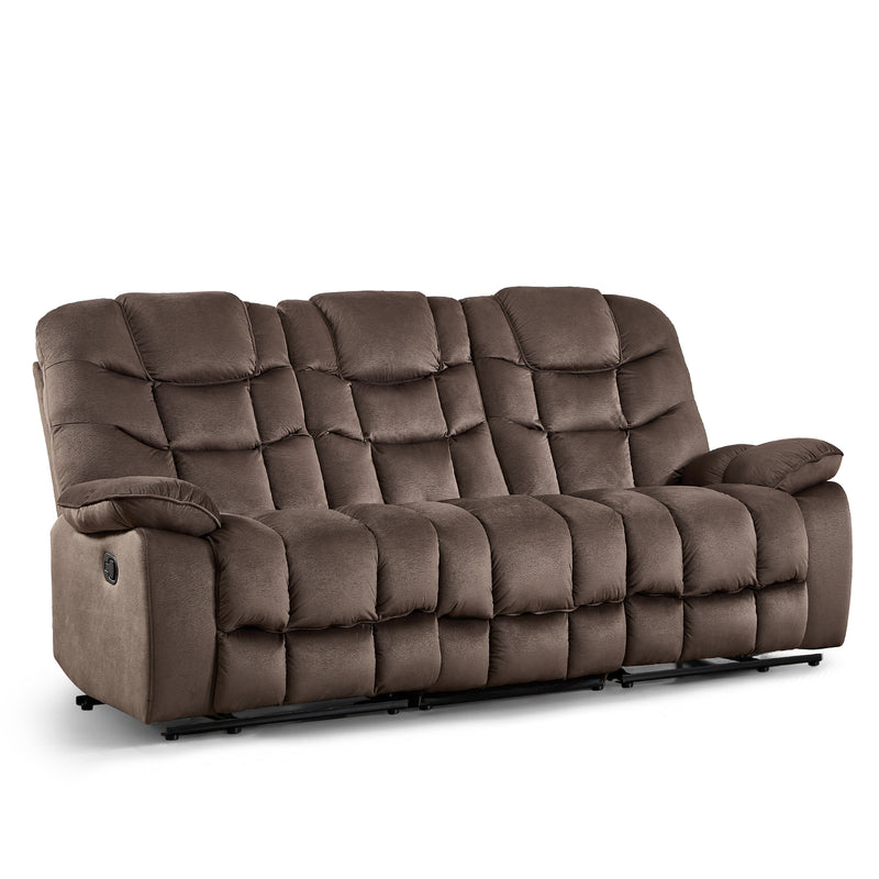 Ebello 85" 3-Seater Manual Reclining Sofa, Soft Fabric Recliner Couch with Padded Headrest & Armrests, Overstuffed Recliner for Living Room, Brown