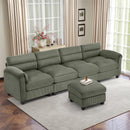 Bonzy Home Convertible Sectional Sofa With Ottoman, Ultra‑Comfort Seating – Configurable for Living Room & Family Room; Green