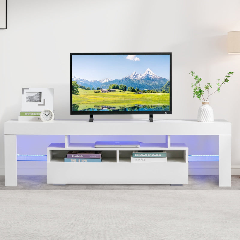 Bonzy Home TV Stand with LED Light High Glossy Modern TV Unit Media Console with Storage, White