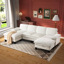 Bonzy Home U Shaped Convertible Sectional Sofa Couch for Living Room With Storage Ottoman Elegant White