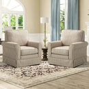 Bonzy Home 30" Wide Bohemian Cotton Blend Vertical Brown Stripe Sloped Arm Swivel Accent Chairs for Adults,Brown(Set of 2)