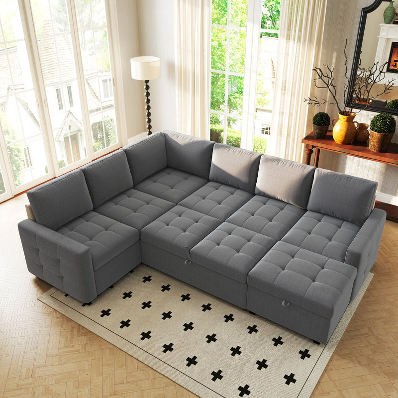 Bonzy Home Sectional Sofa Bed with Storage and Pull-Out Sofa Couch for Living Room Gray