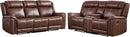 EBELLO Brown Reclining Loveseat and Sofa Set, Manual 2-Seater and 3-Seater Recliner Couch, Faux Leather Mid-Century Modern Sectional for Living Room (Brown)