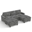 Ebello 5-Piece Modular Sectional Sofa Set, Corduroy Convertible Couch with Multifunctional Storage Ottoman & Side Table for Living Room, Gray