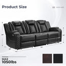 EBELLO Power Reclining Sofa with Wireless Charging, 3 Seater Electric Recliner Couch with Reading Lights, USB Type-C Ports, LED Lighting and Storage, Faux Leather Home Theater Seating, Black Plaid