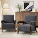 Ebello Mid Century Modern Armchair, Short Plush Fabric Accent Chair with Thick Innerspring Cushion & Solid Wood Frame for Living Room and Bedroom, Dark Gray(set of 2)