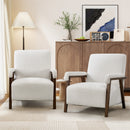 Ebello Mid Century Modern Armchair, Short Plush Fabric Accent Chair with Thick Innerspring Cushion & Solid Wood Frame for Living Room and Bedroom, White(set of 2)