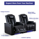 Ebello 35" Wide Adult Man Cave Breathable Leather Argyle Home Theater Individual Seat Recliner Chair with Armrest Storage and LED, Black(Set of 2)