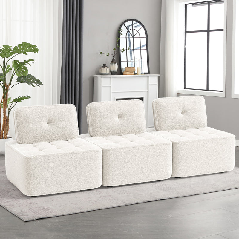 Bonzy Home 3-Seater Modular Sectional Sofa, Variable Sofa Couch Set with Oversized Soft Seat, Free Combination Armless Sectional Sofa Couch for Living Room, Bedroom (Cream, 3PCS)