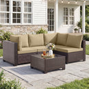 Bonzy Home Patio Furniture Set, 5-Piece Wicker Outdoor Sectional Sofa with Tempered Glass Table for Backyard & Porch, Outdoor Rattan Couch Furniture, Metal Frame, Brown