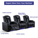 Ebello 35" Wide Adult Man Cave Breathable Leather Argyle Home Theater Individual Seat Recliner Chair with Armrest Storage and LED, Black(Set of 2)