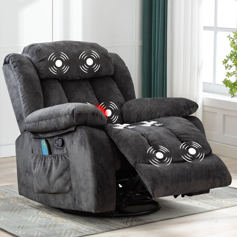 Bonzy Home Massage Swivel Recliner Chair with Heat and Vibration Manual Rocker Recliner, Gray