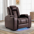Bonzy Home Electric Power Recliner USB Ports and Cup Holders LED Lighting Home Theater Seating Reclining Chair Adjustable Headrest with Hidden Arm Storage Brown
