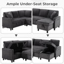 Ebello L-Shaped Sectional Sofa with Pull Out Bed, Storage Under Seat, Cup Holders, USB Ports & Side Pockets, Convertible Couch Bed for Living Room, Gray