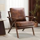 Bonzy Home Accent Armhair with Solid Wood Frame and Removable Cushions, Upholstered Leather,Dark