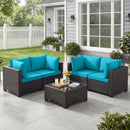 Bonzy Home Patio Furniture Set, 5-Piece Wicker Outdoor Sectional Sofa with Tempered Glass Table for Backyard & Porch, Outdoor Rattan Couch Furniture, Metal Frame, Green