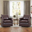 Bonzy Home Swivel Accent Chair Set of Two with Throw Pillow Mid Century Faux Leather Modern Armchair for Living Room and Bedroom
