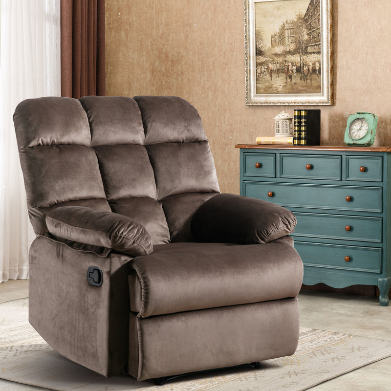 Bonzy Home Classic Manual Recliner with Soft Fabric Reclining Chair Sofa for Living Room Bedoom, Brown