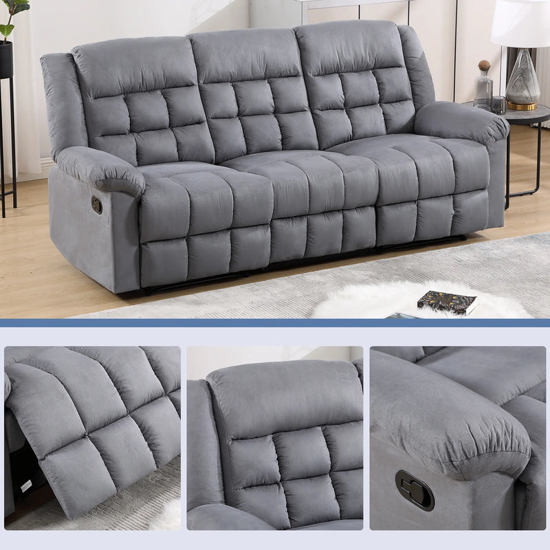 Bonzy Home Manual Reclining Sofa Adjustable Backrest,3 Seat Recliner Couch Sofa with Overstuffed Arms and Back Sofa Set for Living Room