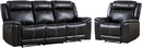 EBELLO Black Recliner Sofa Set, Manual Recliner Chair and 3-Seater Reclining Sofa, Mid-Century Modern Faux Leather Living Room Furniture Suite (Black)