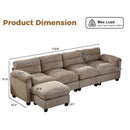 Bonzy Home Convertible Sectional Sofa With Ottoman, Ultra‑Comfort Seating – Configurable for Living Room & Family Room; Brown