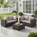 Bonzy Home Patio Furniture Set, 5-Piece Wicker Outdoor Sectional Sofa with Tempered Glass Table for Backyard & Porch, Outdoor Rattan Couch Furniture, Metal Frame, Gray