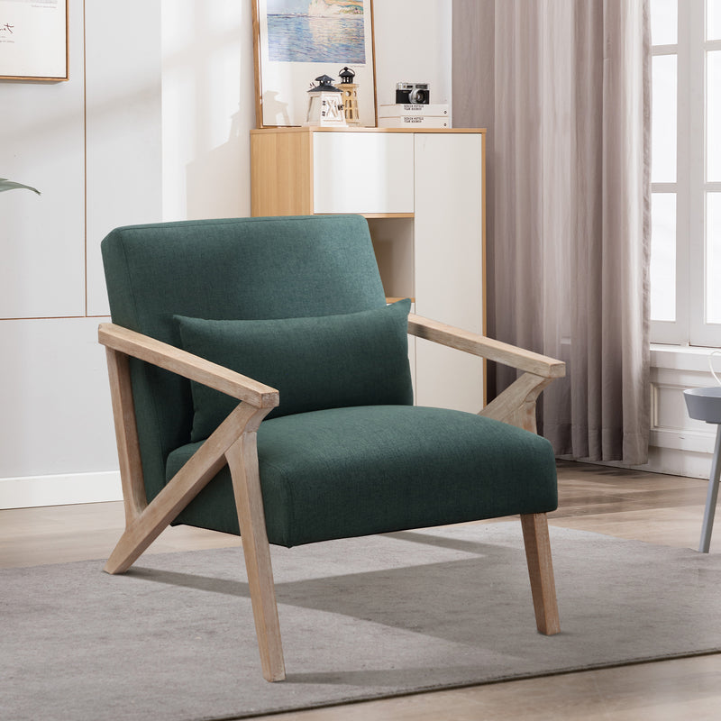 Bonzy Home Accent Chair with lumbar support pillow Mid Century Modern Upholstered Armchair with Wood Frame for Living Room Bedroom Study Room Easy Assembly Green