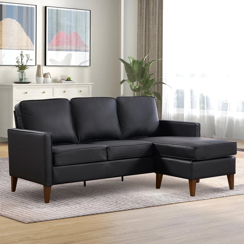 Bonzy Home Sectional Sofa Couch, L Shaped Couch Sofa with Reversible Chaise, Faux Leather Lounge Sofa for Living Room Apartment Small Space