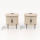 Ebello Nightstand Set of 2 with Built-in Charging Station, Mid Century Modern Fluted End Table with Storage for Bedroom & Entryway, Camel