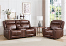 EBELLO Brown Faux Leather Recliner Set, Manual Recliner Chair and Loveseat Sofa with Cup Holders, Mid-Century Modern Reclining Living Room Suite (Brown)