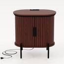 Ebello Nightstand with Built-in Charging Station, Mid Century Modern Fluted End Table with Storage for Bedroom & Entryway, Walnut