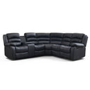 Ebello Faux Leather L-Shaped Reclining Sectional Sofa Couch, 5-Seater Manual Recliner Sofa set with Storage and Cup Holders for Living Room and Home Theater, Black