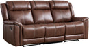 EBELLO Brown Faux Leather Manual Recliner Sofa, 3-Seater Couch with Padded Headrest and Armrest, Mid-Century Modern Reclining Sofa for Living Room, Home Theater (Brown)