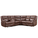 Bonzy Home Genuine Leather Manual Reclining Sectional Sofa, Corner Sectional Couch with Storage Console, Hidden Cup Holders & Extra Wide Footrest for Living Room, Brown