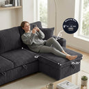 Ebello L-Shaped Sectional Sofa with Pull Out Bed, Storage Under Seat, Cup Holders, USB Ports & Side Pockets, Convertible Couch Bed for Living Room, Gray