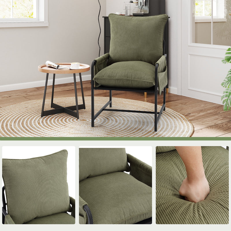 Bonzy Home Accent Chair Mid Century Modern Armchair with Metal Frame Upholstered Reading Chair Living Room Chairs for Bedrooms Living Room Home Office, Green