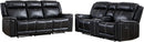 EBELLO Black Reclining Loveseat and Sofa Set, Manual 2-Seater and 3-Seater Recliner Couch, Faux Leather Mid-Century Modern Sectional for Living Room (Black)