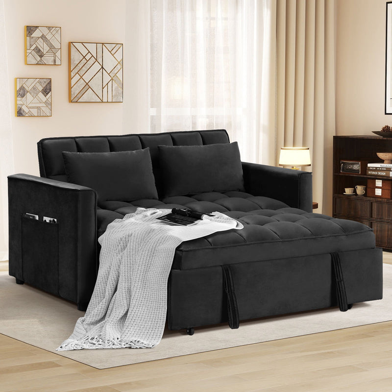 Bonzy Home Convertible Sofa Bed Versatile Velvet Sofa Pullout Bed Velvet Sleeper Loveseat, Black