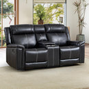 EBELLO Black Faux Leather Manual Reclining Loveseat, 2-Seater Sofa with Cup Holders and Storage Space, Mid-Century Modern Recliner Couch for Living Room, Home Theater (Black)