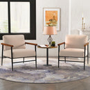 Bonzy Home 27" Wide Upholstered Wooden Armchair With Metal Legs And Pillow,Beige(Set Of 2)