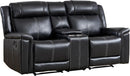 EBELLO Black Faux Leather Manual Reclining Loveseat, 2-Seater Sofa with Cup Holders and Storage Space, Mid-Century Modern Recliner Couch for Living Room, Home Theater (Black)