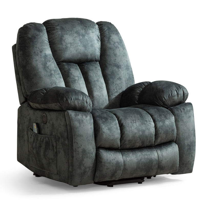 Bonzy Home Large Power Lift Recliner Chair with Heat Massage, USB Ports - Ergonomic Recliner Chair for Elderly, Grayish Green