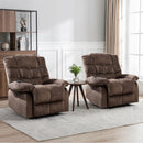 Bonzy Home Set of 2 Massage Recliner Chairs, Manual Fabric Recliners with Heat & Vibration, Reclining Sofa Chair for Living Room, Brown