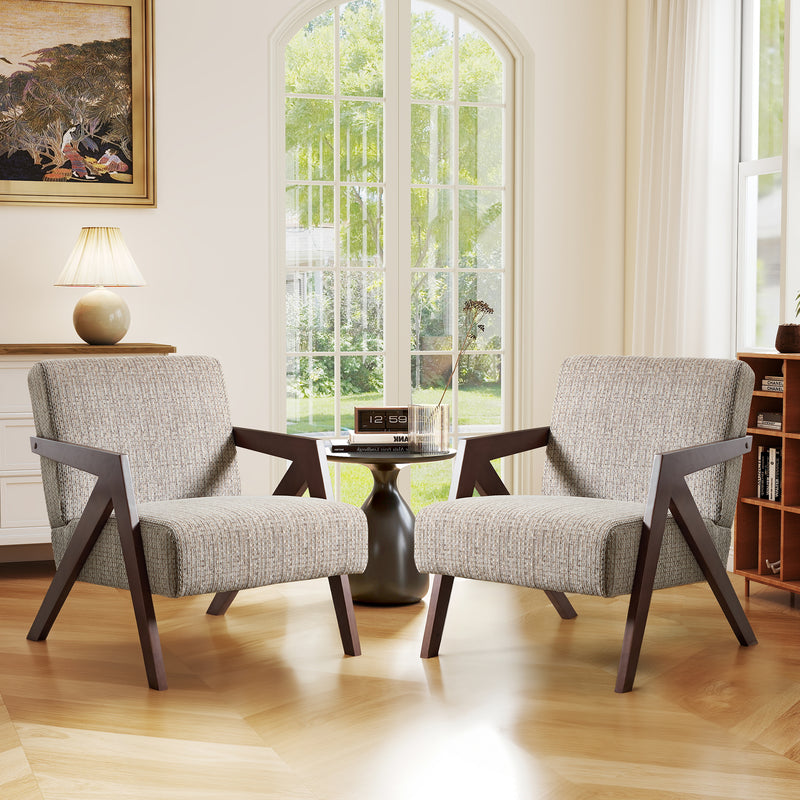 Bonzy Home Modern Accent Chairs Set of 2 – Small Plaid Fabric Armchairs for Living Room, Bedroom, Office, 300lbs (Brown)