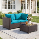 Bonzy Home Patio Furniture Set, 3-Piece Wicker Outdoor Sectional Sofa with Tempered Glass Table for Backyard & Porch, Outdoor Rattan Couch Furniture, Metal Frame, Green