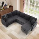 Ebello L-Shaped Sectional Sofa with Pull Out Bed, Storage Under Seat, Cup Holders, USB Ports & Side Pockets, Convertible Couch Bed for Living Room, Gray