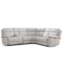 Ebello 5-Seater Power Reclining Sectional Sofa, L-Shaped Fabric Upholstered Power Recliner Couch with USB Port, Storage Console and Cup Holders for Living room and Home Theater, Off-White