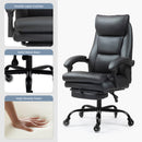 Bonzy Home Reclining Office Chair with Footrest, Ergonomic High Back Executive Chair, Adjustable Height, Lumbar Pillow, PU Leather, Quiet Wheels