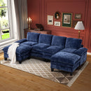 Bonzy Home U Shaped Convertible Sectional Sofa Couch for Living Room With Storage Ottoman Royal Blue