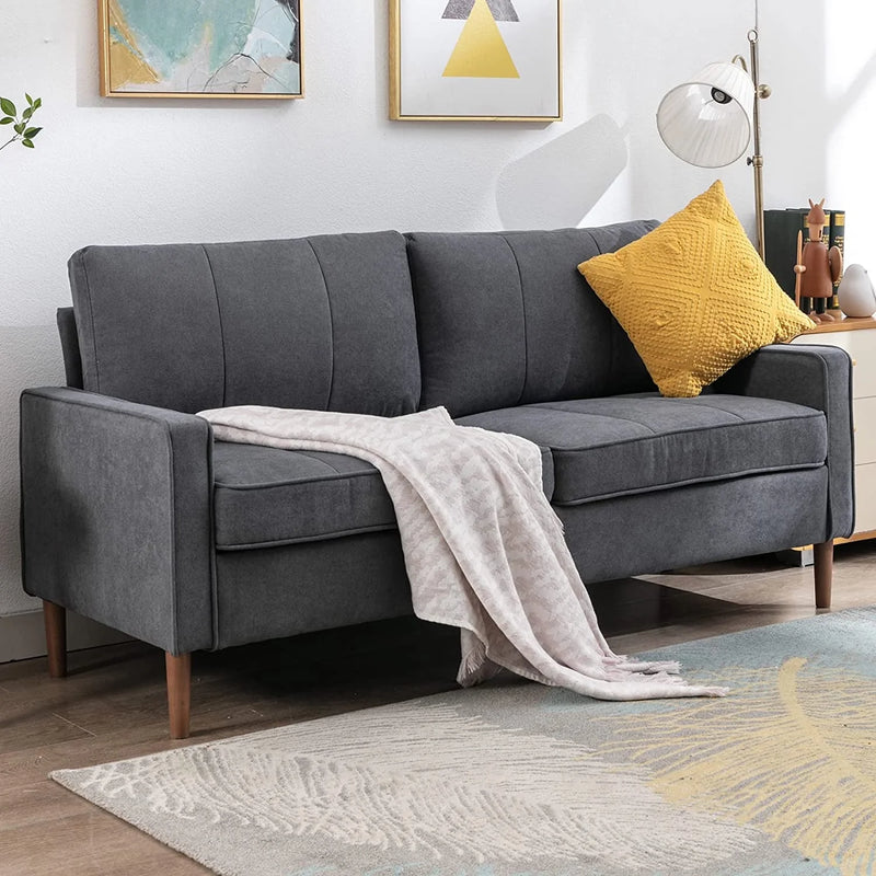 Bonzy Home 68"W Loveseat Sofa, Mid Century Love Seat Couches for Living Room, Modern Decor Upholstered Small Couch for Bedroom, Solid and Easy to Install Love Seats Furniture, Grey